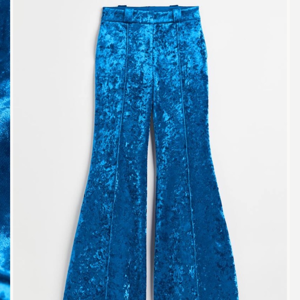 ISO H&M CRUSHED- Velvet Cobalt Blue Pants - Picture 2 of 3